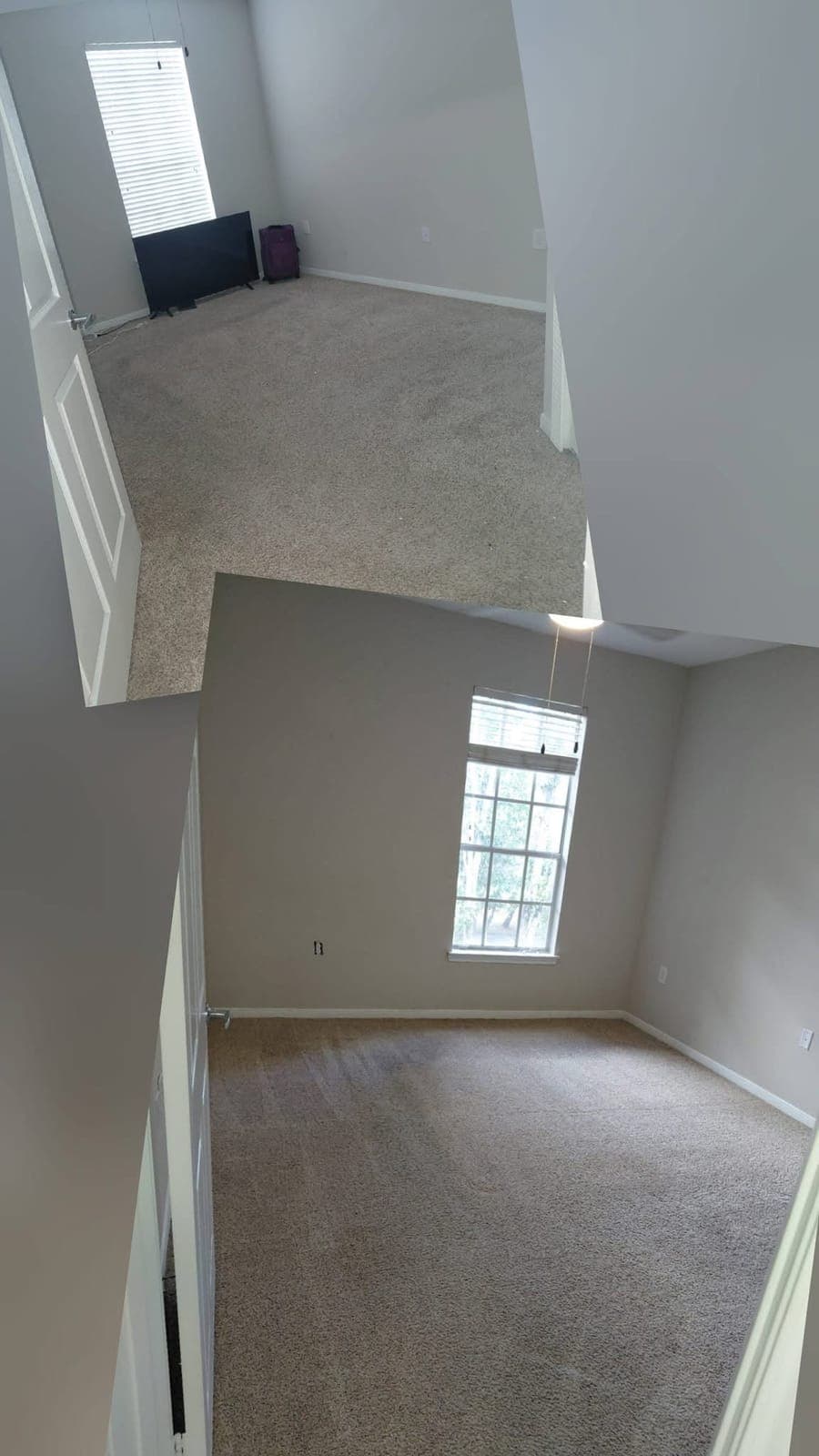 Carpeted bedroom before and after cleaning